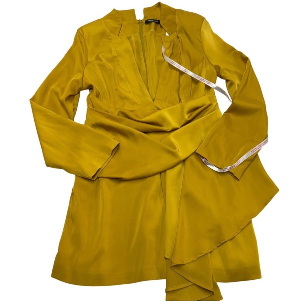 Peace + Love Dress Womens 12 Yellow Gold V Neck Ruffle Satin Mini